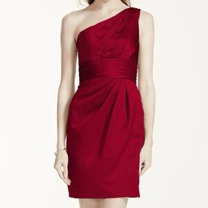 ✨David’s Bridal One Shoulder Satin Dress with Pleated Bodice